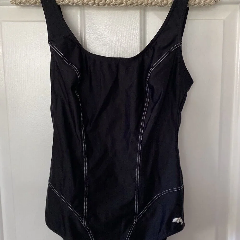 Anita Classix One Piece Swimsuit Size 8 Black White Stitching C Cup Vintage Look